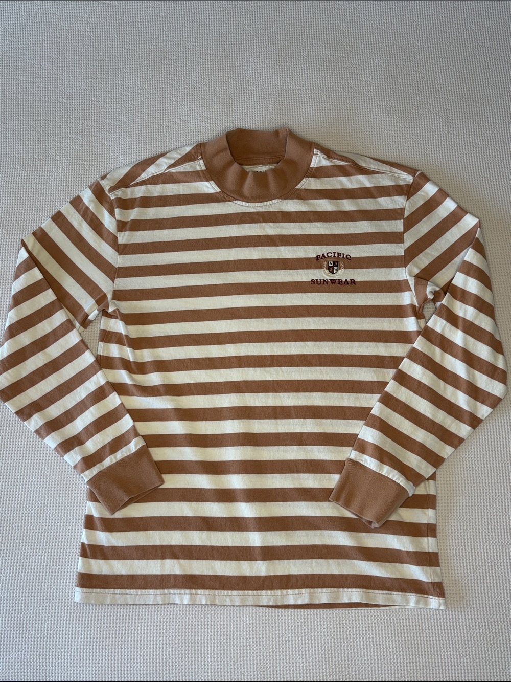 Pacsun Pacific Sunwear Brown Cream Striped Mock Neck Long Sleeve Shirt M